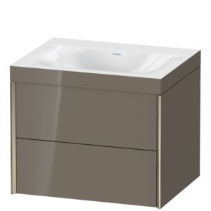 XViu Duravit vasque XV4614NB189C 60x48cm, 2 tiroirs, sans trou pour robinet, champagne mat, Cadres C, gris flanelle brillant