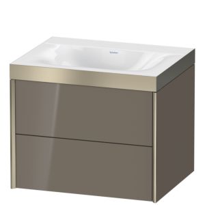 XViu Duravit vasque XV4614NB189P 60x48cm, 2 tiroirs, sans trou pour robinet, champagne mat, Cadres P, gris flanelle brillant