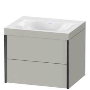 Duravit XViu Waschtisch-Unterschrank XV4614NB207C 60x48cm, 2 Schubkästen, ohne Hahnloch, schwarz matt, Rahmen C, betongrau matt