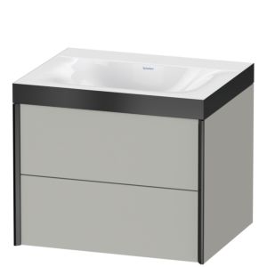 XViu Duravit vasque XV4614NB207P 60x48cm, 2 tiroirs, sans trou pour robinet, noir mat, Cadres P, gris béton mat