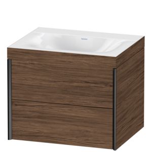 Duravit XViu vanity unit XV4614NB221C 60x48cm, 2 drawers, without tap hole, matt black, Rahmen C, dark walnut