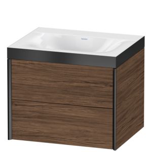 XViu Duravit vasque XV4614NB221P 60x48cm, 2 tiroirs, sans trou pour robinet, noir mat, Cadres P, noyer foncé