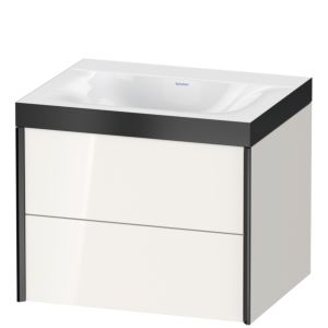 XViu Duravit vasque XV4614NB222P 60x48cm, 2 tiroirs, sans trou pour robinet, noir mat, Cadres P, blanc brillant