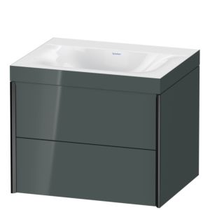 XViu Duravit vasque XV4614NB238C 60x48cm, 2 tiroirs, sans trou pour robinet, noir mat, Cadres C, gris dolomiti brillant