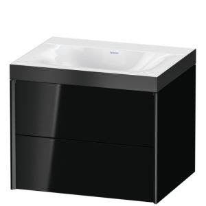 XViu Duravit vasque XV4614NB240P 60x48cm, 2 tiroirs, sans trou pour robinet, noir mat, Cadres P, noir brillant