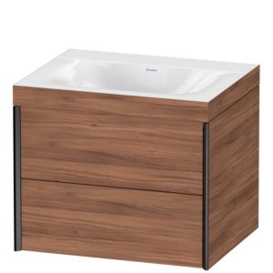 Duravit XViu vanity unit XV4614NB279C 60x48cm, 2 drawers, without tap hole, matt black, Rahmen C, natural walnut
