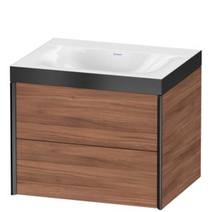XViu Duravit vasque XV4614NB279P 60x48cm, 2 tiroirs, sans trou pour robinet, noir mat, Cadres P, noyer naturel