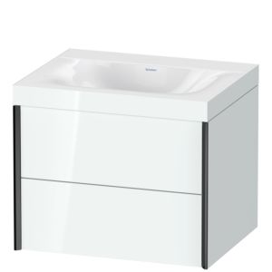 Duravit XViu Waschtisch-Unterschrank XV4614NB285C 60x48cm, 2 Schubkästen, ohne Hahnloch, schwarz matt, Rahmen C, weiß hochglanz