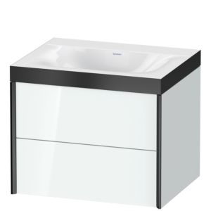 XViu Duravit vasque XV4614NB285P 60x48cm, 2 tiroirs, sans trou pour robinet, noir mat, Cadres P, blanc brillant