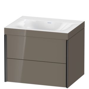 XViu Duravit vasque XV4614NB289C 60x48cm, 2 tiroirs, sans trou pour robinet, noir mat, Cadres C, gris flanelle brillant