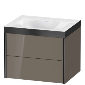 XViu Duravit vasque XV4614NB289P 60x48cm, 2 tiroirs, sans trou pour robinet, noir mat, Cadres P, gris flanelle brillant