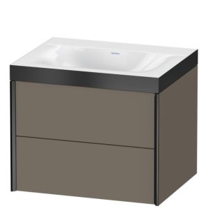 XViu Duravit vasque XV4614NB290P 60x48cm, 2 tiroirs, sans trou pour robinet, noir mat, Cadres P, flanelle gris soie mat