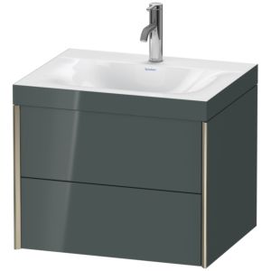 Duravit XViu vanity unit XV4614OB138C 60x48cm, 2 drawers, 2000 tap hole, matt champagne, Rahmen C, dolomiti gray high gloss