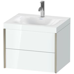 Duravit XViu vanity unit XV4614OB185C 60x48cm, 2 drawers, 2000 tap hole, matt champagne, Rahmen C, white high gloss