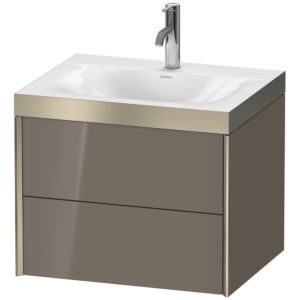 Duravit XViu vanity unit XV4614OB189P 60x48cm, 2 drawers, 2000 tap hole, matt champagne, Rahmen P, flannel gray high gloss