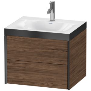 Duravit XViu Waschtisch-Unterschrank XV4614OB221P 60x48cm, 2 Schubkästen, 1 Hahnloch, schwarz matt, Rahmen P, nussbaum dunkel