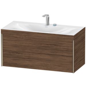 Duravit XViu vanity unit XV4616EB121C 100x48cm, 2 drawers, 2 tap holes, matt champagne, Rahmen C, dark walnut