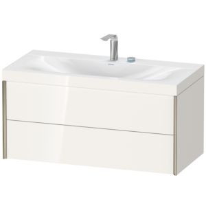 Duravit XViu vanity unit XV4616EB122C 100x48cm, 2 drawers, 2 tap holes, matt champagne, Rahmen C, high gloss white