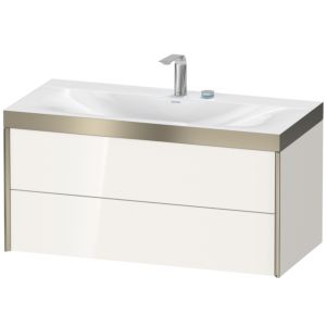 Duravit XViu Waschtisch-Unterschrank XV4616EB122P 100x48cm, 2 Schubkästen, 2 Hahnlöcher, champagner matt, Rahmen P, weiß hochglanz