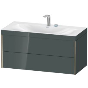 Duravit XViu vanity unit XV4616EB138C 100x48cm, 2 drawers, 2 tap holes, matt champagne, Rahmen C, dolomiti gray high gloss
