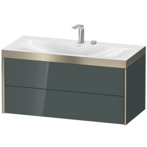 Duravit XViu vanity unit XV4616EB138P 100x48cm, 2 drawers, 2 tap holes, matt champagne, Rahmen P, dolomiti gray high gloss