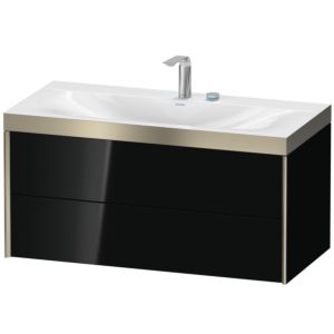 Duravit XViu vanity unit XV4616EB140P 100x48cm, 2 drawers, 2 tap holes, matt champagne, Rahmen P, high-gloss black