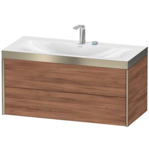 Duravit XViu vanity unit XV4616EB179P 100x48cm, 2 drawers, 2 tap holes, matt champagne, Rahmen P, natural walnut