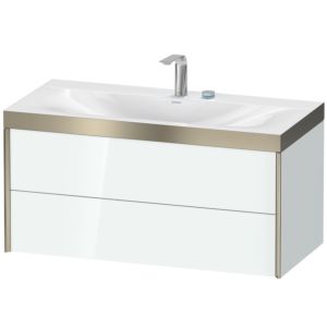 Duravit XViu vanity unit XV4616EB185P 100x48cm, 2 drawers, 2 tap holes, matt champagne, Rahmen P, white high gloss