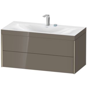XViu Duravit vasque XV4616EB189C 100x48cm, 2 tiroirs, 2 trous pour robinetterie, champagne mat, Cadres C, gris flanelle brillant