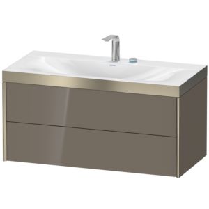 Duravit XViu vanity unit XV4616EB189P 100x48cm, 2 drawers, 2 tap holes, matt champagne, Rahmen P, flannel gray high gloss