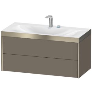 Duravit XViu vanity unit XV4616EB190P 100x48cm, 2 drawers, 2 tap holes, matt champagne, Rahmen P, flannel gray silk matt