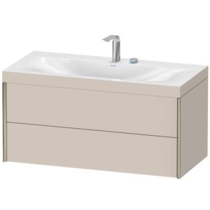 XViu Duravit vasque XV4616EB191C 100x48cm, 2 tiroirs, 2 trous pour robinetterie, champagne mat, Cadres C, taupe mat