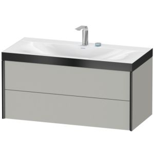 Duravit XViu Waschtisch-Unterschrank XV4616EB207P 100x48cm, 2 Schubkästen, 2 Hahnlöcher, schwarz matt, Rahmen P, betongrau matt