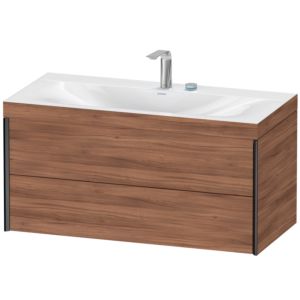 XViu Duravit vasque XV4616EB279C 100x48cm, 2 tiroirs, 2 trous pour robinetterie, noir mat, Cadres C, noyer naturel