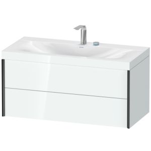 Duravit XViu Waschtisch-Unterschrank XV4616EB285C 100x48cm, 2 Schubkästen, 2 Hahnlöcher, schwarz matt, Rahmen C, weiß hochglanz