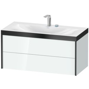Duravit XViu Waschtisch-Unterschrank XV4616EB285P 100x48cm, 2 Schubkästen, 2 Hahnlöcher, schwarz matt, Rahmen P, weiß hochglanz