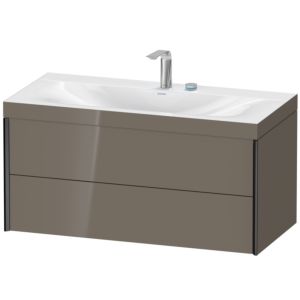 Duravit XViu Waschtisch-Unterschrank XV4616EB289C 100x48cm, 2 Schubkästen, 2 Hahnlöcher, schwarz matt, Rahmen C, flannel grey hochglanz