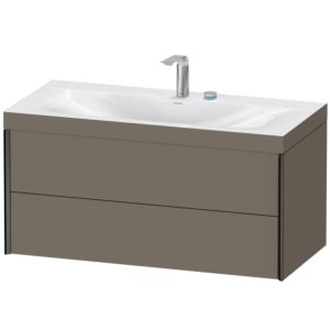 Duravit XViu Waschtisch-Unterschrank XV4616EB290C 100x48cm, 2 Schubkästen, 2 Hahnlöcher, schwarz matt, Rahmen C, flannel grey seidenmatt