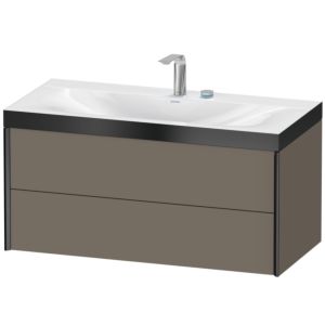 XViu Duravit vasque XV4616EB290P 100x48cm, 2 tiroirs, 2 trous pour robinetterie, noir mat, Cadres P, flanelle gris soie mat