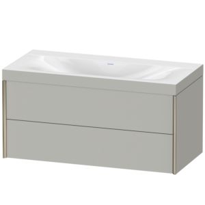 XViu Duravit vasque XV4616NB107C 100x48cm, 2 tiroirs, sans trou pour robinet, champagne mat, Cadres C, gris béton mat