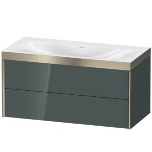 XViu Duravit vasque XV4616NB138P 100x48cm, 2 tiroirs, sans trou pour robinet, champagne mat, Cadres P, gris dolomiti brillant