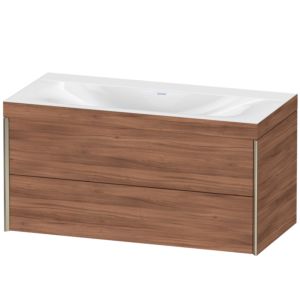 XViu Duravit vasque XV4616NB179C 100x48cm, 2 tiroirs, sans trou pour robinet, champagne mat, Cadres C, noyer naturel