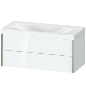 Duravit XViu vanity unit XV4616NB185C 100x48cm, 2 drawers, without tap hole, matt champagne, Rahmen C, white high gloss