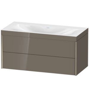 XViu Duravit vasque XV4616NB189C 100x48cm, 2 tiroirs, sans trou pour robinet, champagne mat, Cadres C, gris flanelle brillant