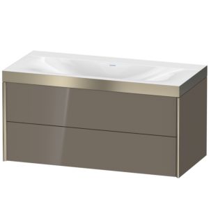 XViu Duravit vasque XV4616NB189P 100x48cm, 2 tiroirs, sans trou pour robinet, champagne mat, Cadres P, gris flanelle brillant