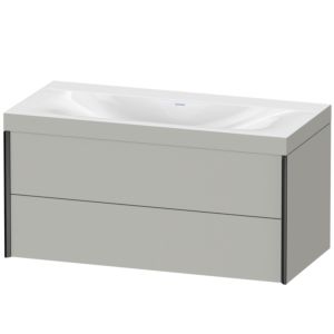 Duravit XViu Waschtisch-Unterschrank XV4616NB207C 100x48cm, 2 Schubkästen, ohne Hahnloch, schwarz matt, Rahmen C, betongrau matt