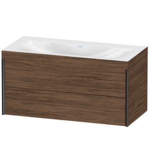 Duravit XViu vanity unit XV4616NB221C 100x48cm, 2 drawers, without tap hole, matt black, Rahmen C, dark walnut