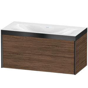 Duravit XViu vanity unit XV4616NB221P 100x48cm, 2 drawers, without tap hole, matt black, Rahmen P, dark walnut