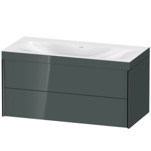 Duravit XViu Waschtisch-Unterschrank XV4616NB238C 100x48cm, 2 Schubkästen, ohne Hahnloch, schwarz matt, Rahmen C, dolomiti grey hochglanz