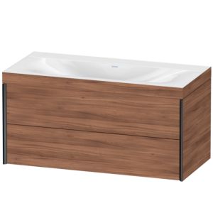 XViu Duravit vasque XV4616NB279C 100x48cm, 2 tiroirs, sans trou pour robinet, noir mat, Cadres C, noyer naturel